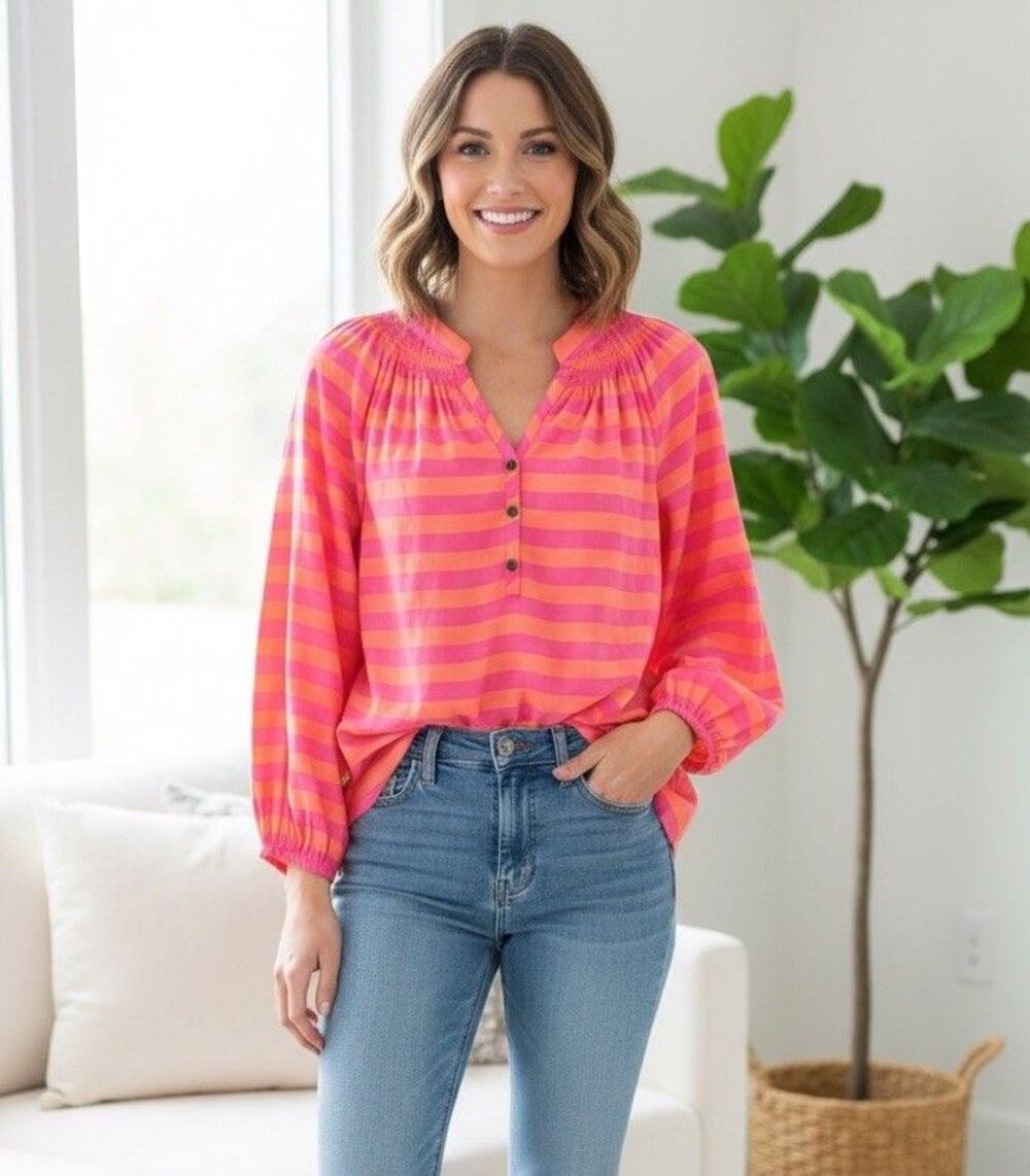 Lilly Pulitzer Elsa Top Small 100% Silk Pink Orange Striped Blouse NWoT Chest 38